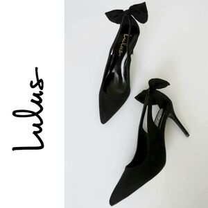 Lulus Black Suede Pointed-Toe Slingback Bow Pumps, NWT chic classy